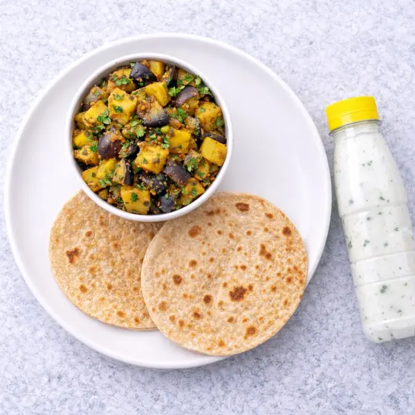 Aloo Baingan Roti & Chaas