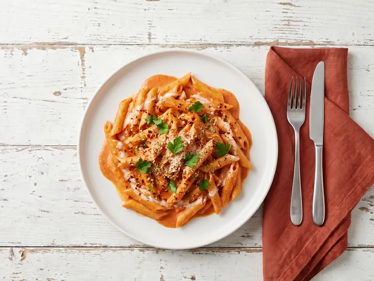 Spicy Pink Veggie Penne Pasta